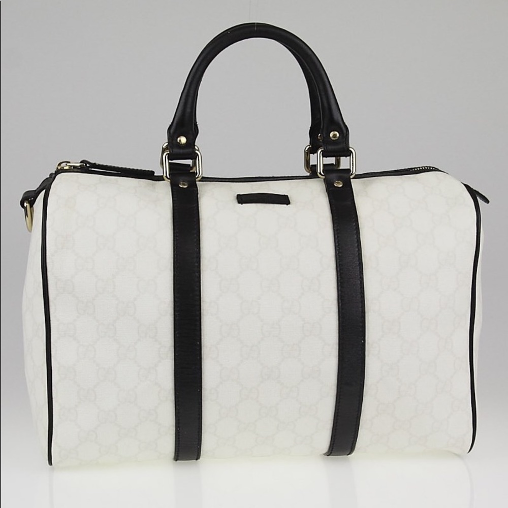 GUCCI black/white Coated Canvas Med Joy Boston Bag